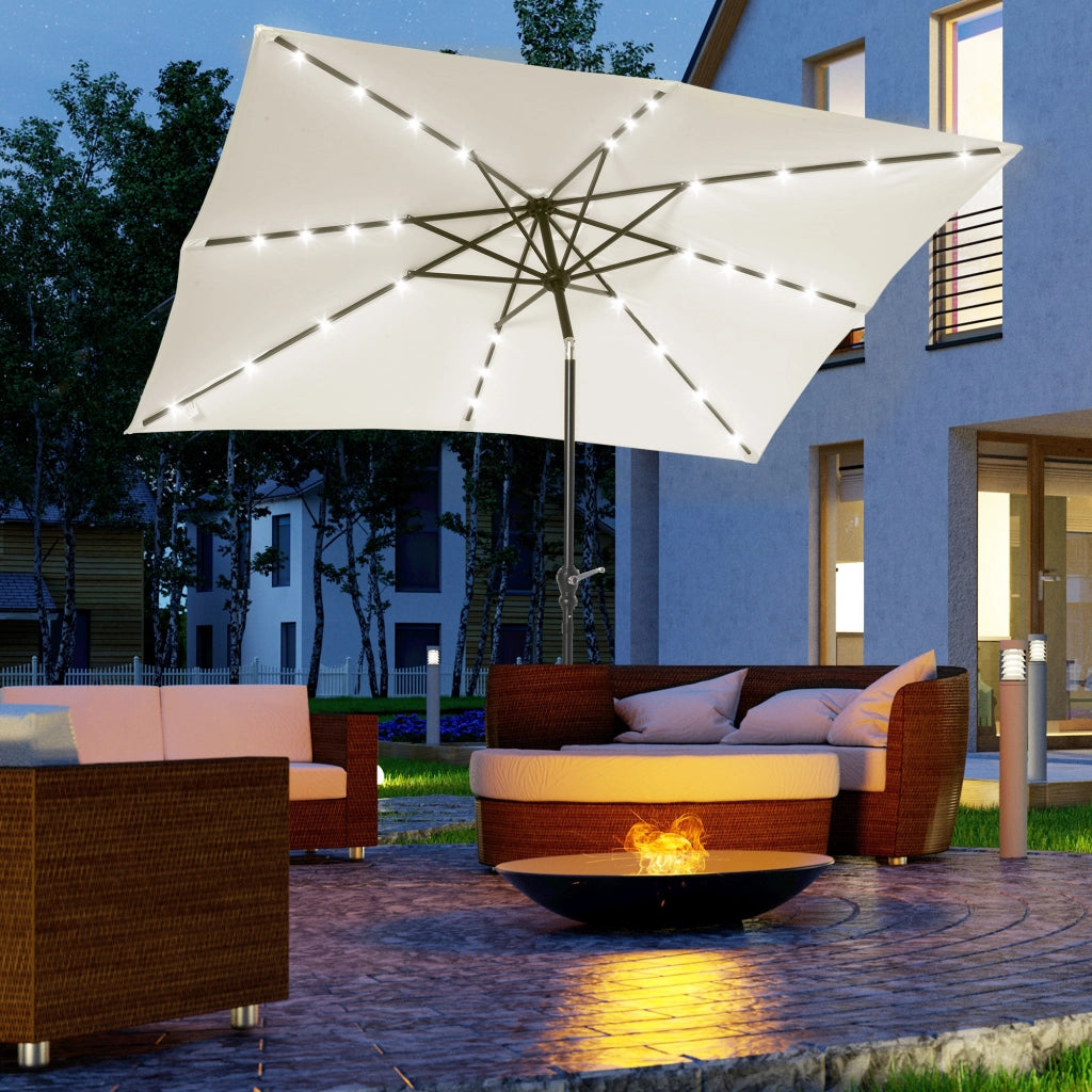 Parasole da giardino rettangolare 3x2m inclinabile LED solare ¨C zephmum ¨C acciaio poliestere crema