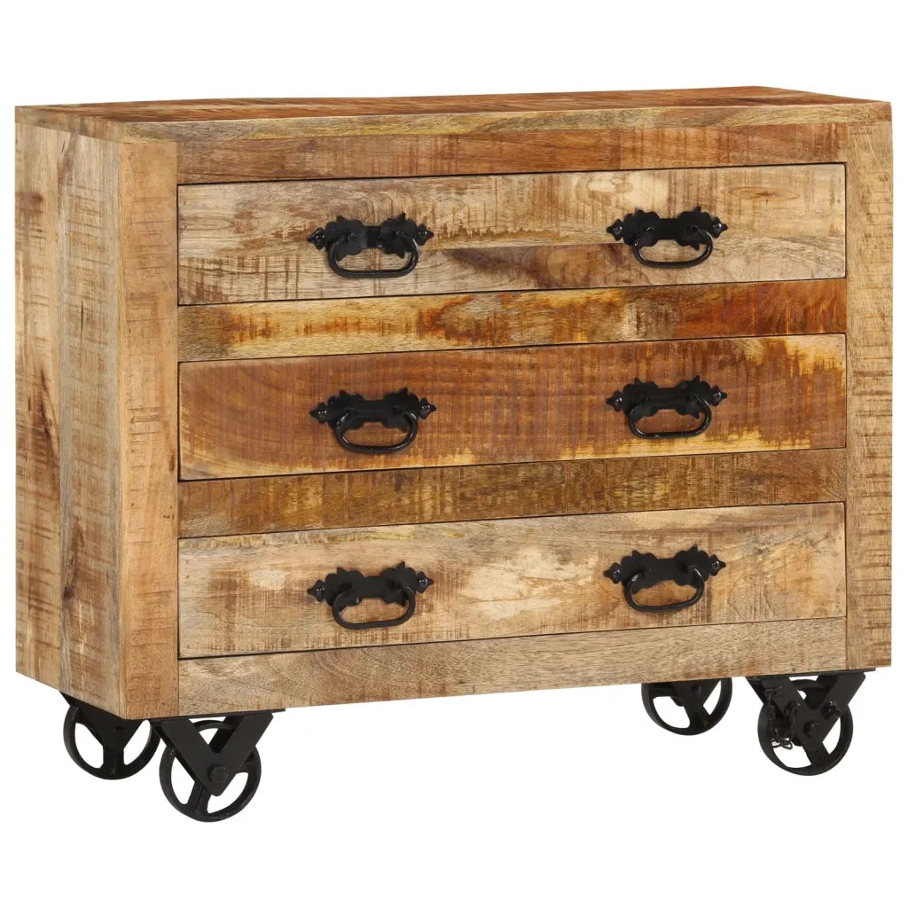 Credenza | Madia | Buffet da pranzo | Armadio da pranzo con 3 Cassetti 80x30x65 cm Legno Grezzo Massello Mango