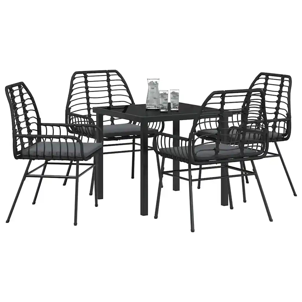 Set da Pranzo per Giardino 5 pcs Nero polyrattan