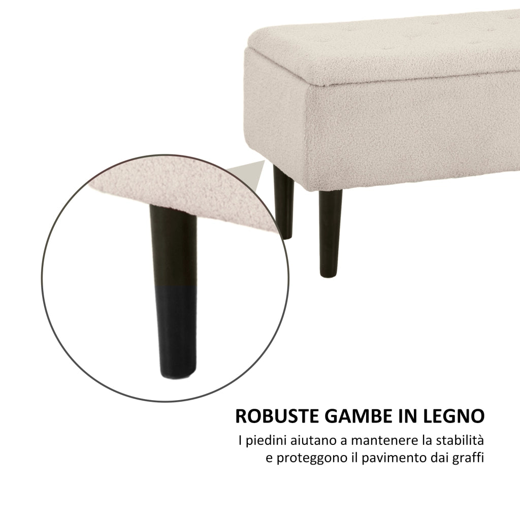 Panca Contenitore Boucl¨¦ ¨C Xylo ¨C Beige 95x38x45cm 57L