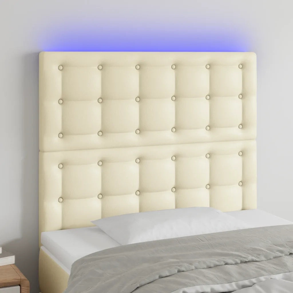 Testiera | Testata a LED Crema 90x5x118/128 cm in Similpelle