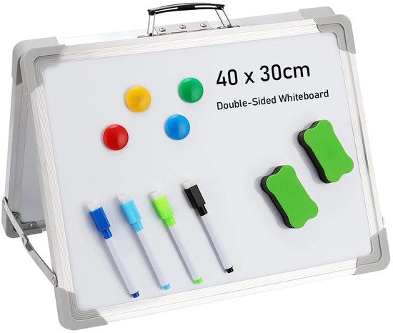 Tavolo Nucleare 30x40cm Doppio - Ripiegabile - Portatile - Profilo in Alluminio - Per Ufficio Casa - Manico per Trasporto Facile - Tavoliere