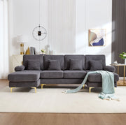 Divano U 265x135x88 cm con LED; USB e cuscini in velluto grigio