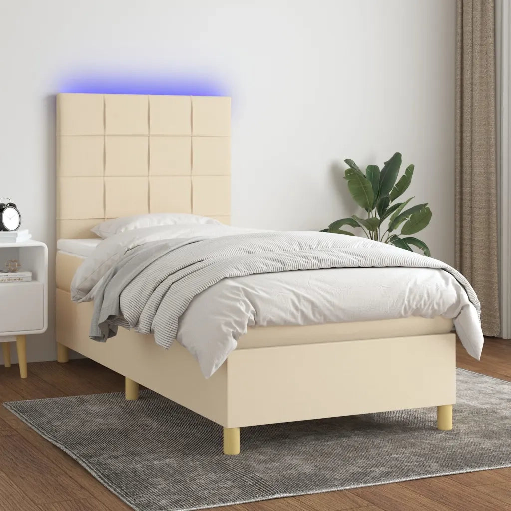 Letto a Molle con Materasso e LED Crema 90x200 cm in Tessuto cod mxl 65914