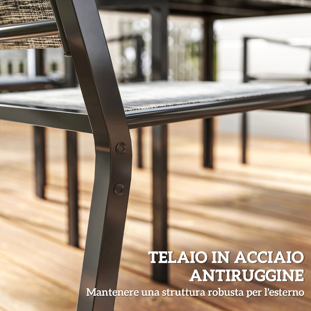 Set da Giardino 7 Pezzi con Tavolo Rettangolare e Sedie Impilabili ¨C zephmum ¨C Grigio e Nero in Acciaio