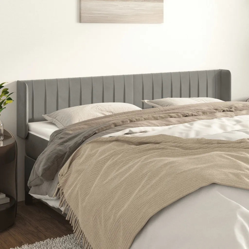 Testiera | Testata ad Orecchio Grigio Chiaro 183x16x78/88 cm in Velluto