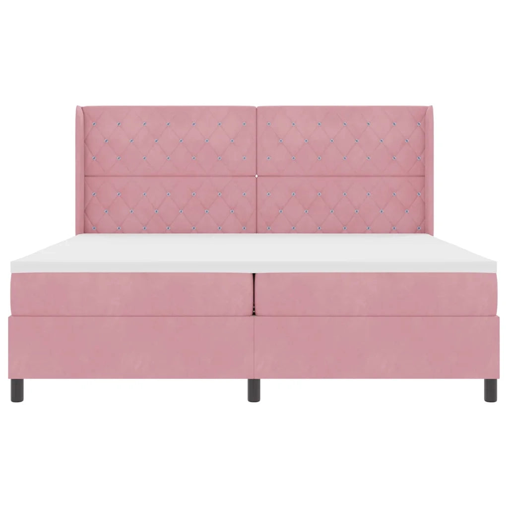 Letto a molle con materasso Rosa 200 x 200 cm Velluto 3341977
