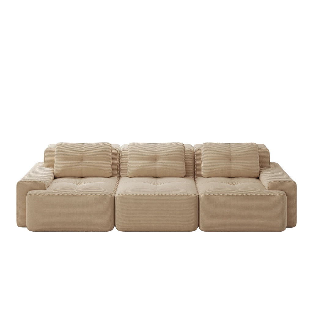 Divano Modulare Angolare 3 Posti ¨C MINIMAL ¨C Velluto a Coste Beige, Seduta Profonda