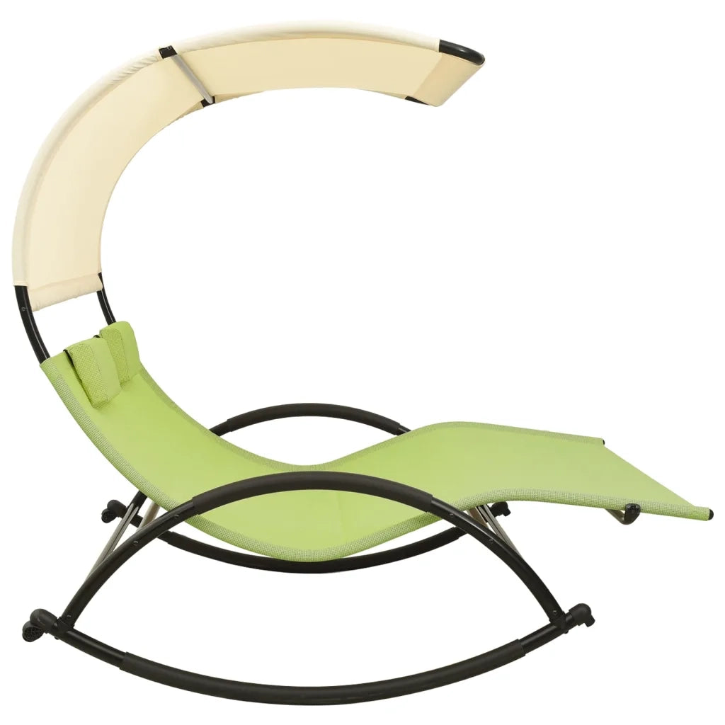 Lettino Prendisole Doppio Tetto in Textilene Verde e Crema 310550