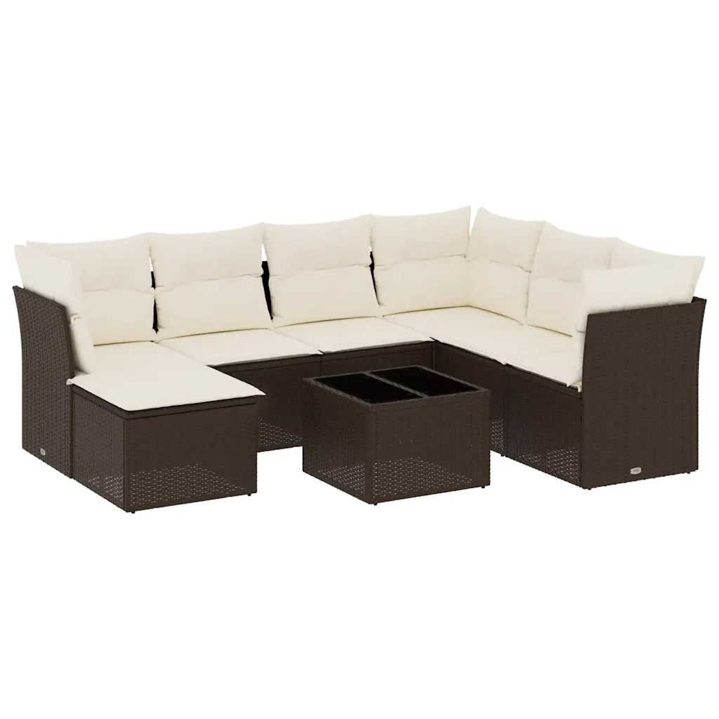 Set Divani da Giardino 8 pz con Cuscini Marrone in Polyrattan 3218003
