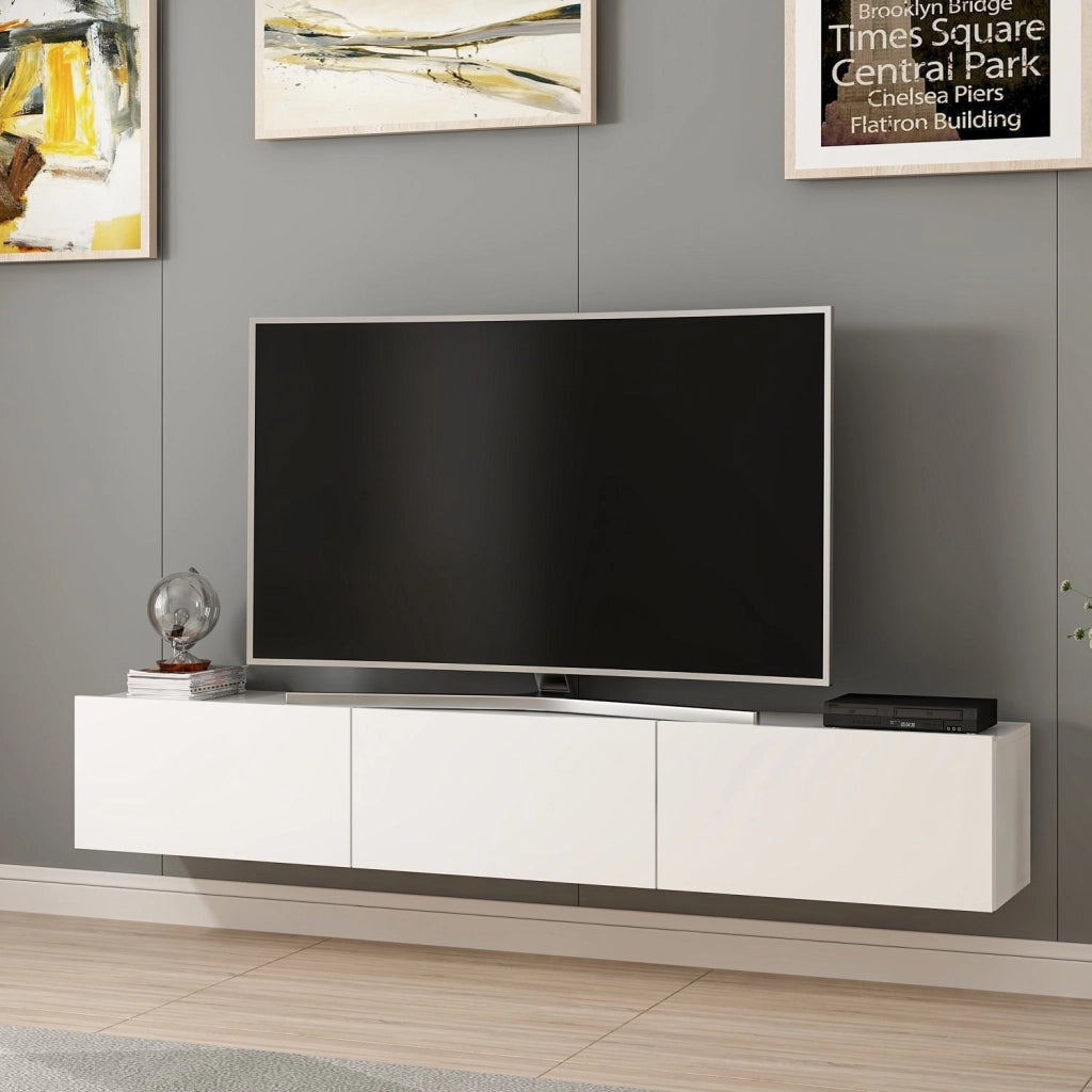 Mobile TV sospeso in legno "Rigel" - 180 x 32 x 30 cm - Bianco