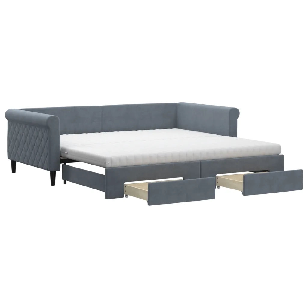 Divano Letto Estraibile Cassetti Grigio Scuro 100x200cm Velluto