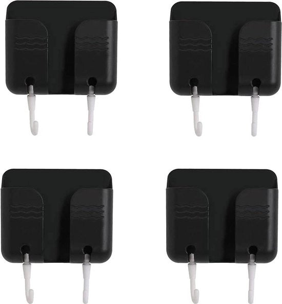 Sostegno per caricatore di telefono cellulare - Sostegno autoadesivo per parete - 3M - Caricatore per telefono - Sostegno per doccia (Gancio nero)