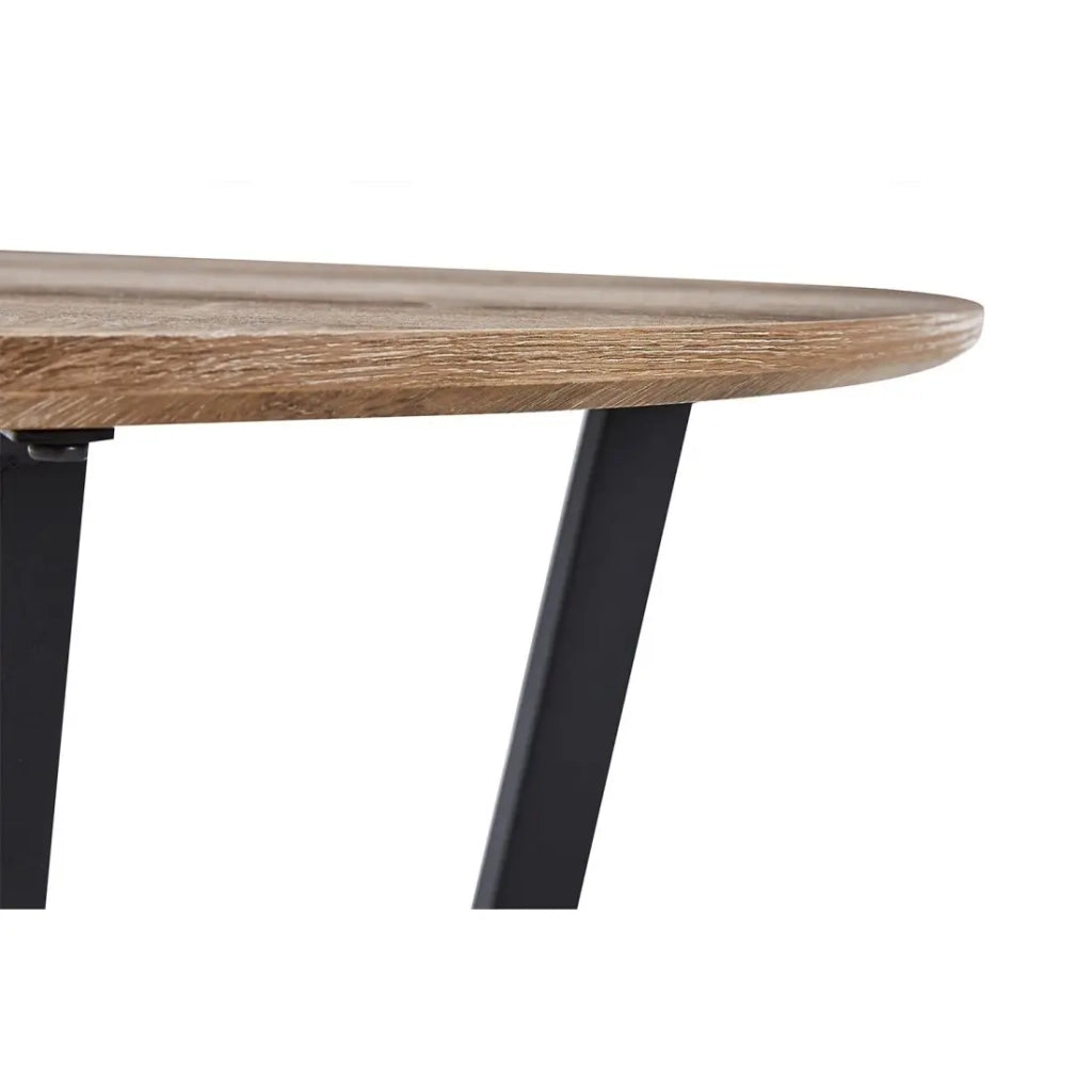 Tavolino basso rotondo CARMIN – Rovere invecchiato e metallo nero – Stile rustico