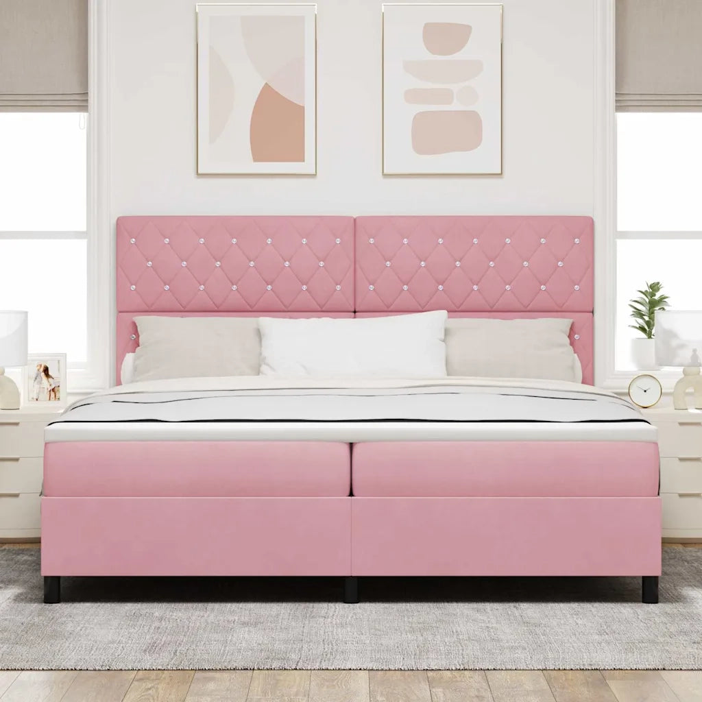Letto a Sorgente LED con materasso Rosa 200 x 200 cm Velluto 3343273