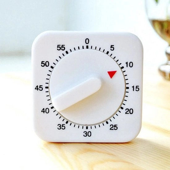 Set di due timer meccanici con durata di 60 minuti, utilizzabili come sveglia cucina, timer cottura, timer forno e timer uovo. Meccanico, bianco.