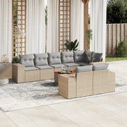 Set Divano da Giardino 9 pz con Cuscini Beige in Polyrattan