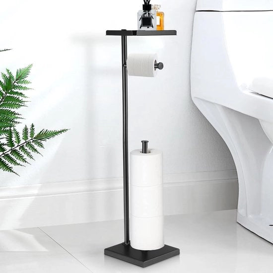Supporto per carta igienica in stile a mensola - supporto per carta igienica libero - supporto per carta igienica in acciaio inox per 4 rolli - nero - 17 x 15 x 73 cm