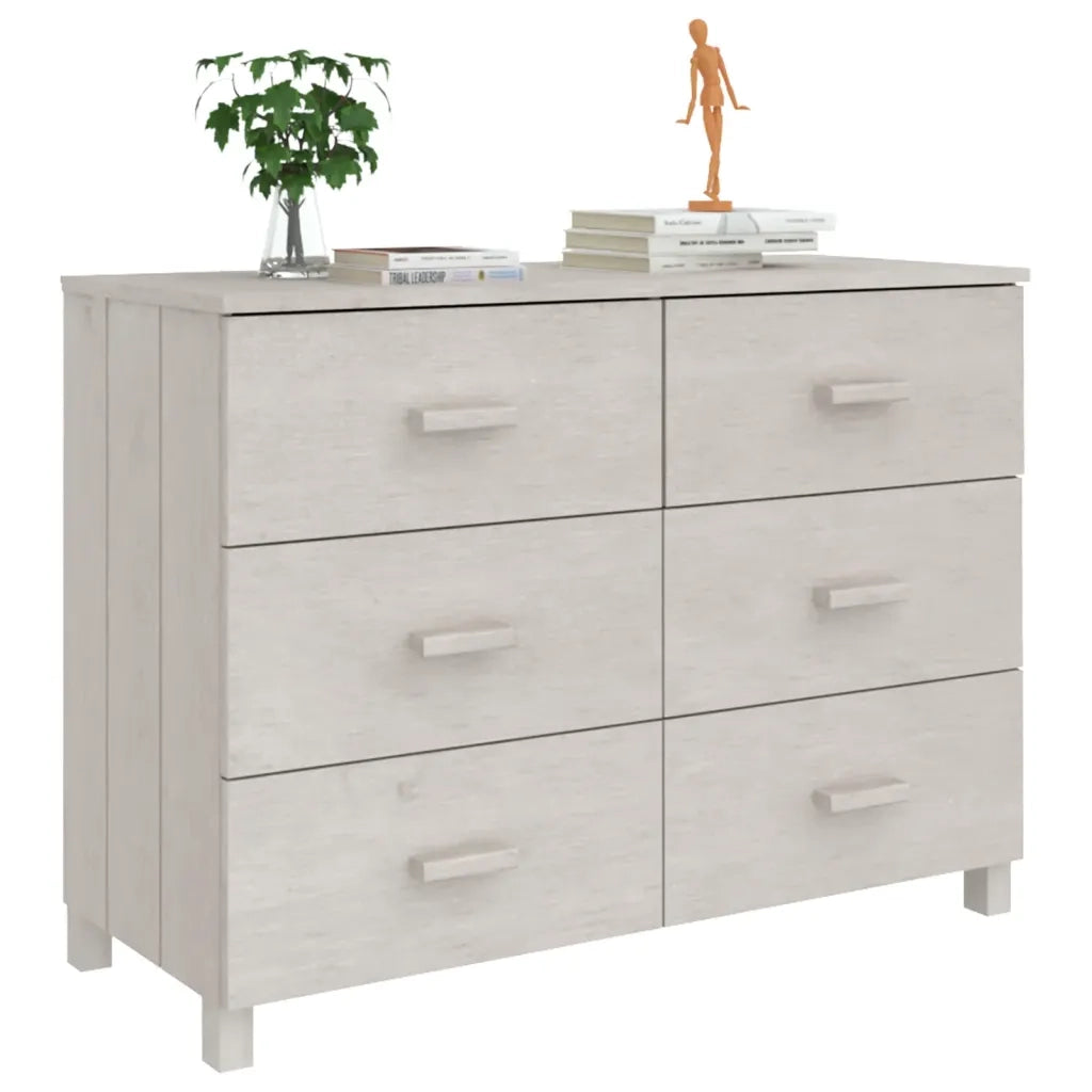 Credenza HAMAR Bianca 113x40x80 cm in Legno Massello di Pino 340449