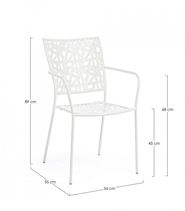 Sedia con Braccioli Kelsie Bianca in Metallo