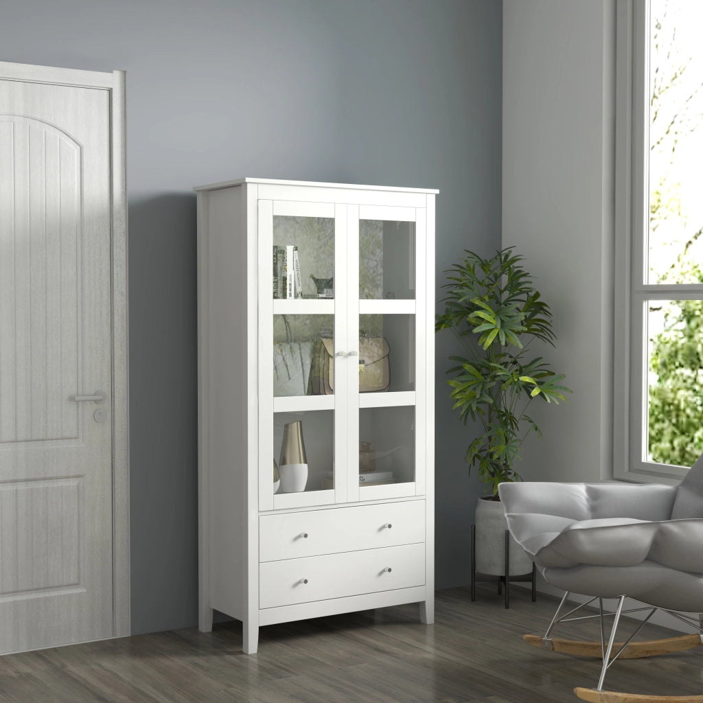 Armadio Vetrina con Ante a Vetro e Cassetti ¨C Zephmum ¨C Bianco 80x40x160cm