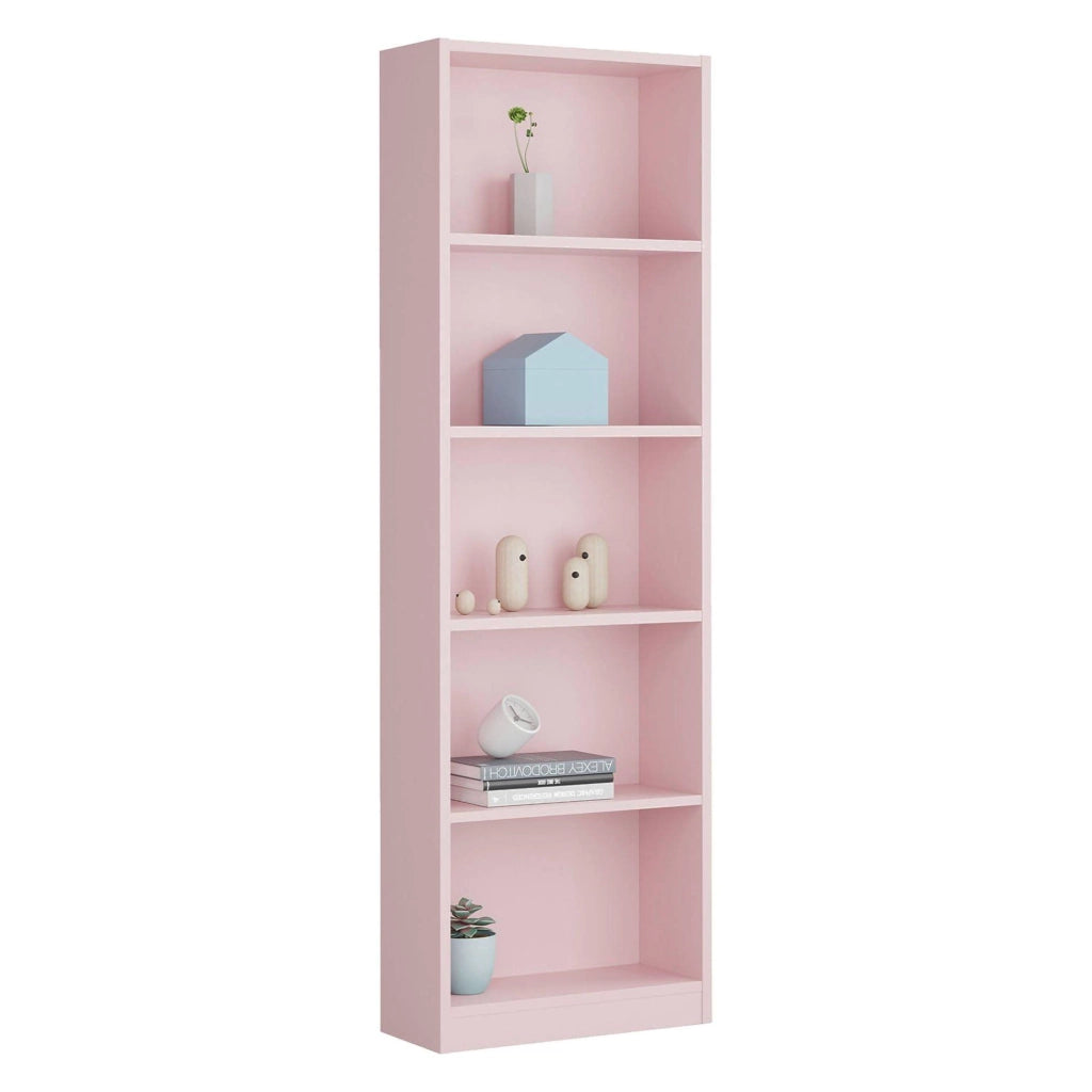 Libreria Artico, Mobile portalibri alta a 5 ripiani, Scaffale da ufficio o cameretta, Scaffale moderno con scomparti, cm 52x25h80, Rosa