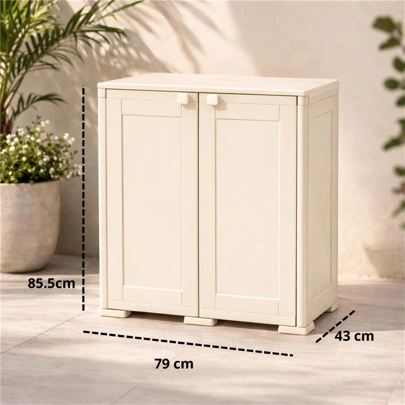 ARMADIO BASSO 79X43X85.5 CM 2 ANTE PANNA – MOBILE COMPATTO SALVASPAZIO PER LAVANDERIA E INGRESSO