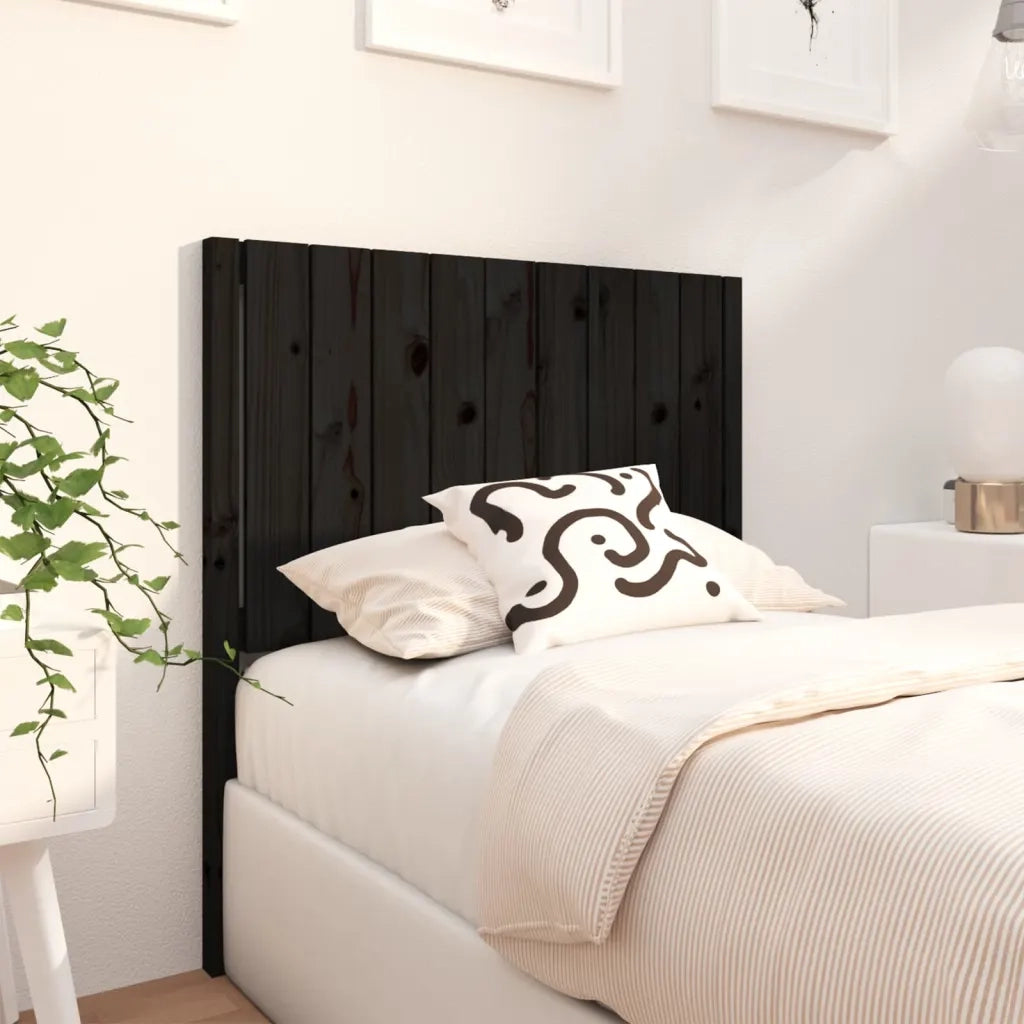 Testiera | Testata per Letto Nera 95,5x4x100 cm in Legno Massello di Pino