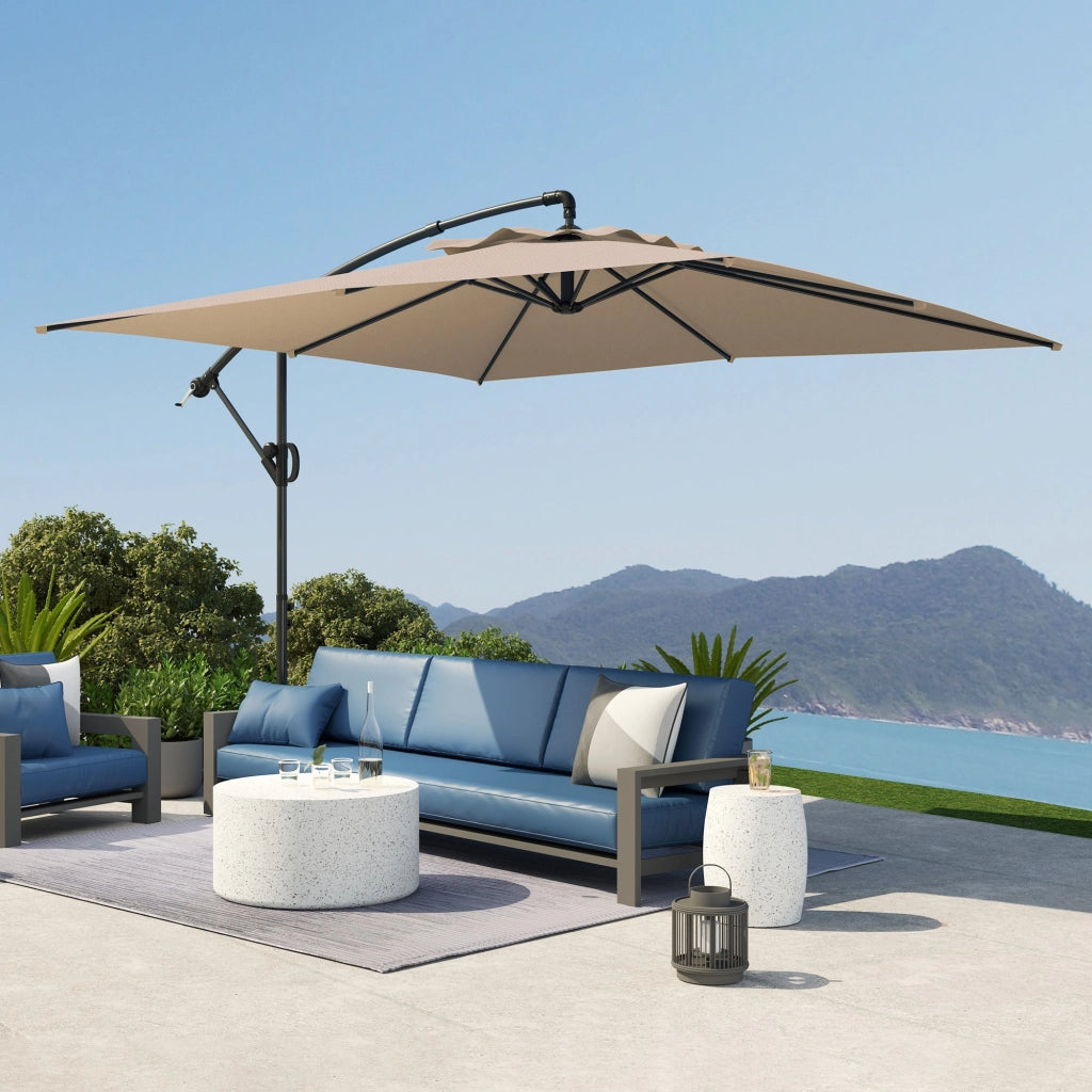 Ombrellone da Giardino a Braccio 300x325x230A cm Base a Croce in Metallo e Poliestere Cachi