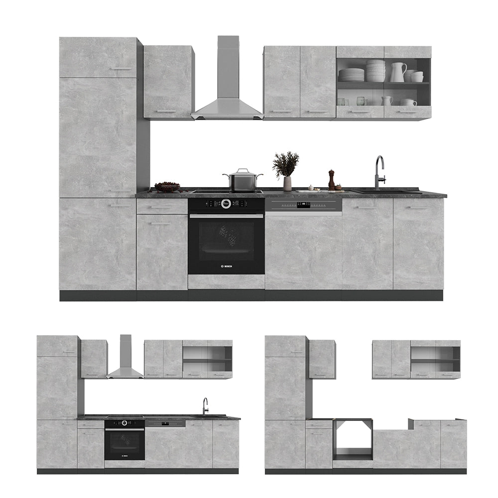 Vicco Cucina componibile Calcestruzzo/antracite 300 cm senza piano di lavoro