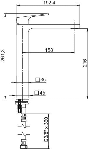 Rubinetto miscelatore per lavabo alto, squadrato