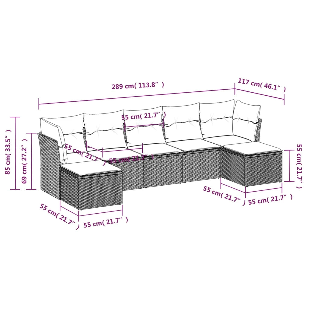 Set Divani da Giardino con Cuscini 7pz Nero Polyrattan 3218025