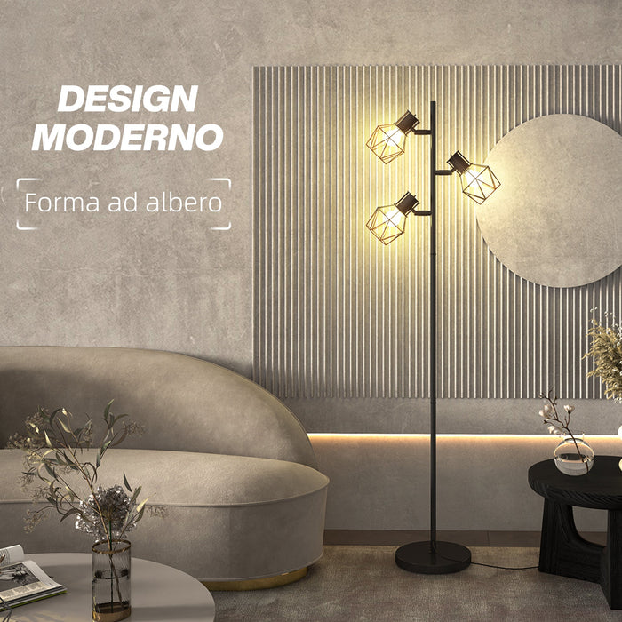 Lampada da Terra 3 Luci Orientabili 40W 41x28x169 cm in Metallo Nero