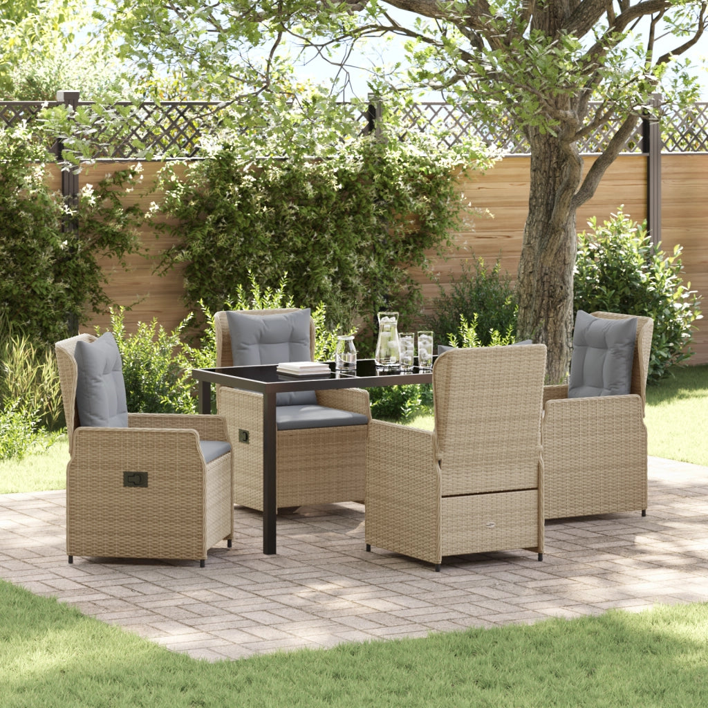 Set da Pranzo per Giardino  in Polyrattan Beige per 5 Persone