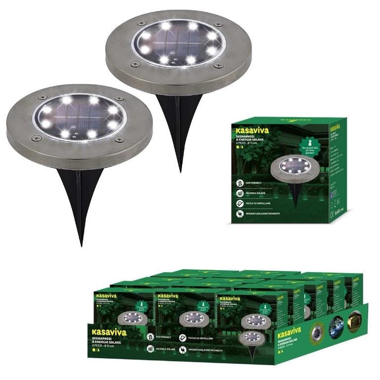 Set 2 Pezzi Luce Segnapassi ad Energia Solare da Giardino 11 cm