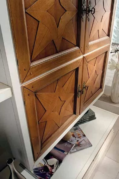 Parete attrezzata porta tv legno shabby bianco noce 298x56 (1230) - Mobili 2G