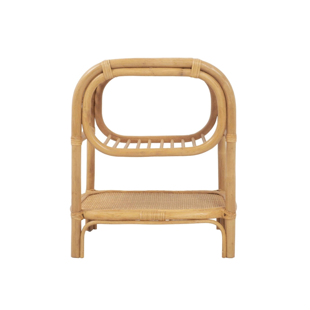 Set di 2 comodini in rattan naturale curvato, 1 vano, marrone naturale