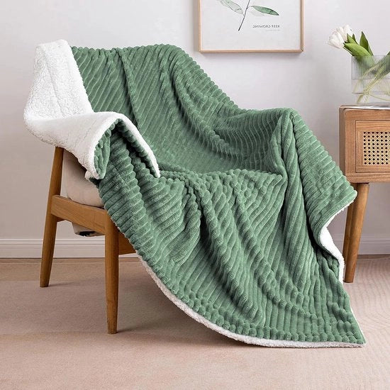 Duvetta pesante 150 x 200 cm in poliestere-fleece e lana - soffice e morbida - verde chiaro