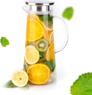 Karaf in vetro con doppio getto - Coperchio con filtro - Adatto al congelatore - Dispenser multitempistaggio per bevande - 1500ml - Idratante per tisane, succo di sangria
