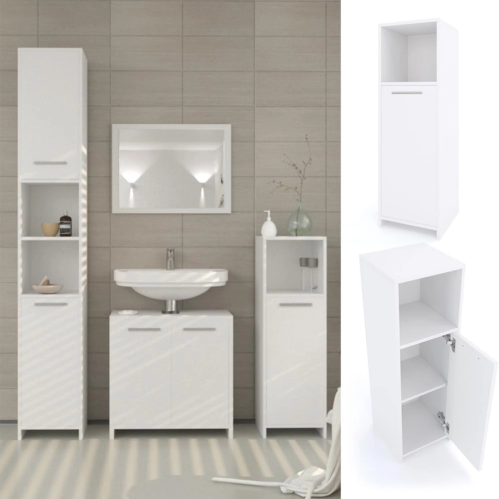 Mobiletto bagno Kiko, Bianco, 30 x 95 cm, combinabile con la serie Kiko per la conservazione in bagno