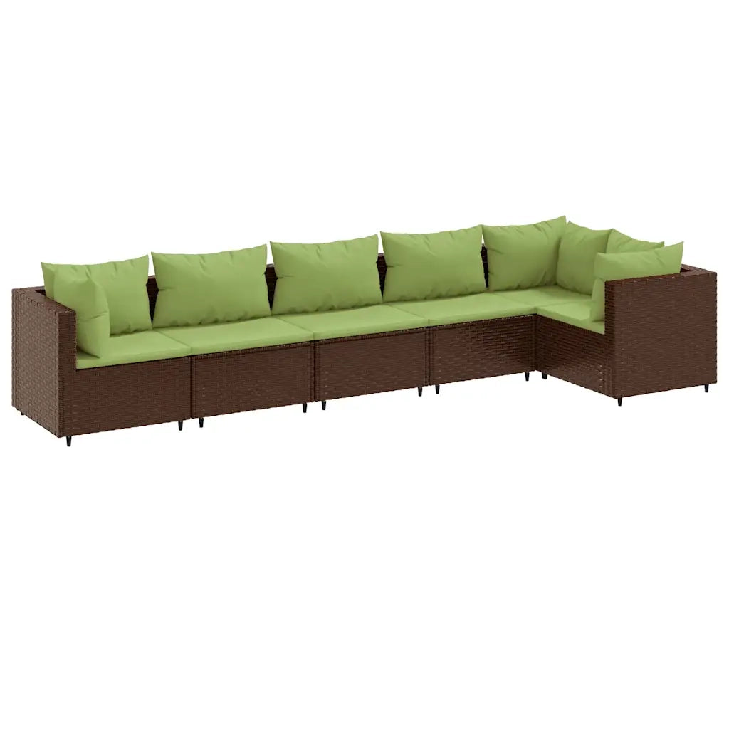 Set Mobili da Giardino 6pz con Cuscini in Polyrattan Marrone