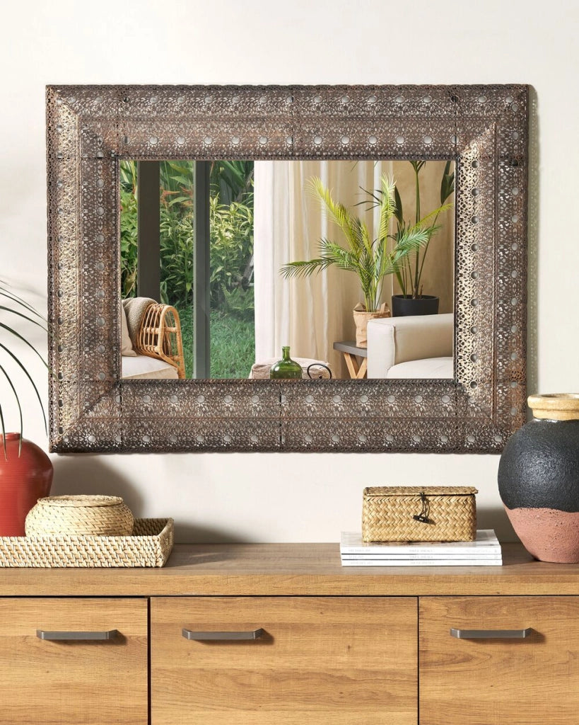 Specchio da parete in rame 69 x 90 cm cornice decorative rettangolare accessorio per la casa elemento di o