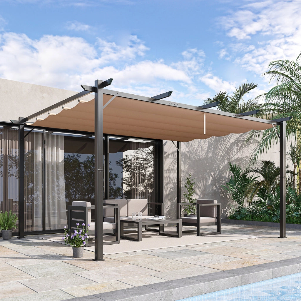 Gazebo Pergola da Giardino 3x4m con Telo in Poliestere e Struttura in Alluminio. Grigio e Marrone