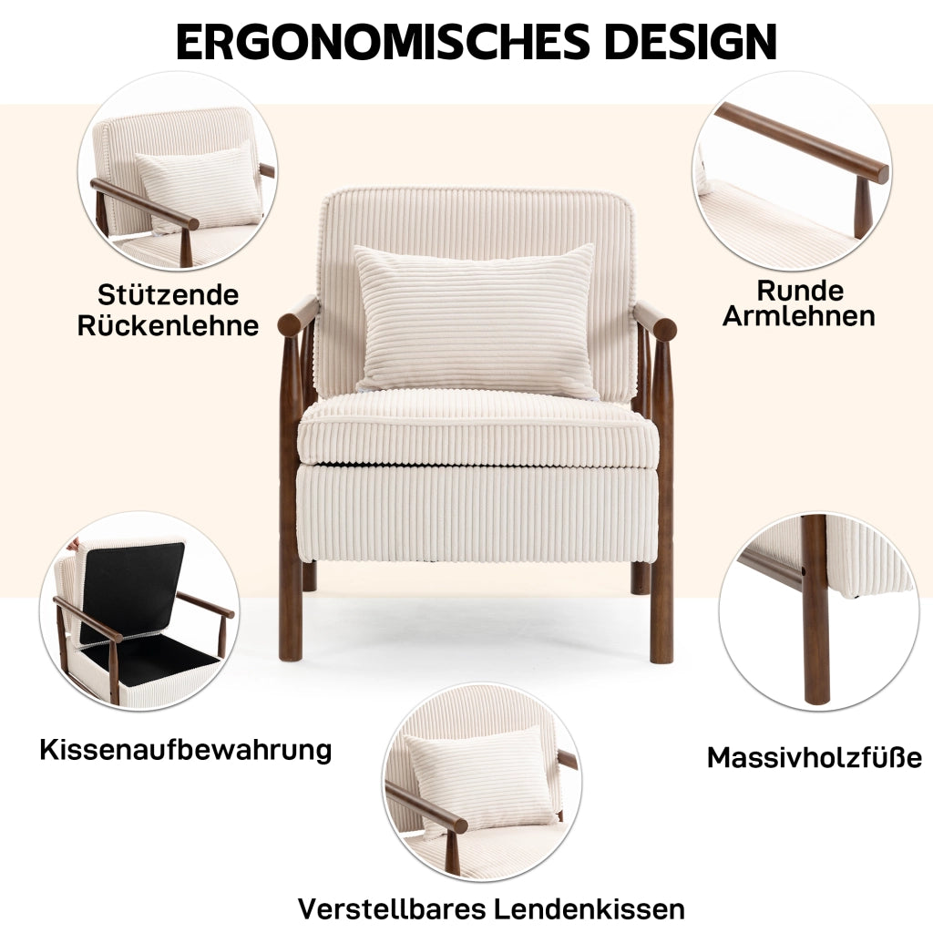 POLTRONA con vano contenitore 70,5x62x33 cm in velluto bianco