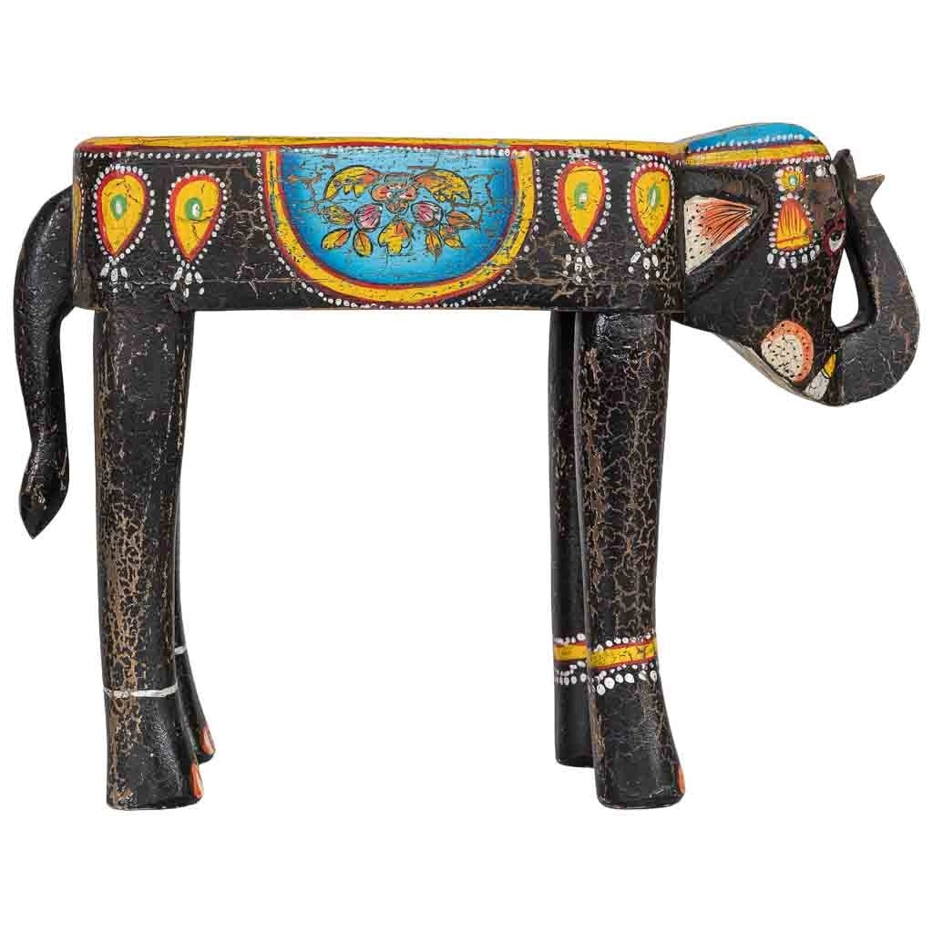 Sgabello in legno a forma di elefante multicolore 56x21x40 cm