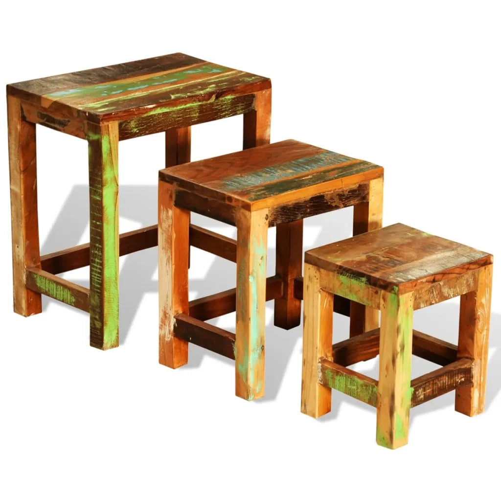Tavolini Impilabili Set 3 pz | Tavolo laterale in Legno Vintage di Recupero