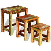 Tavolini Impilabili Set 3 pz | Tavolo laterale in Legno Vintage di Recupero