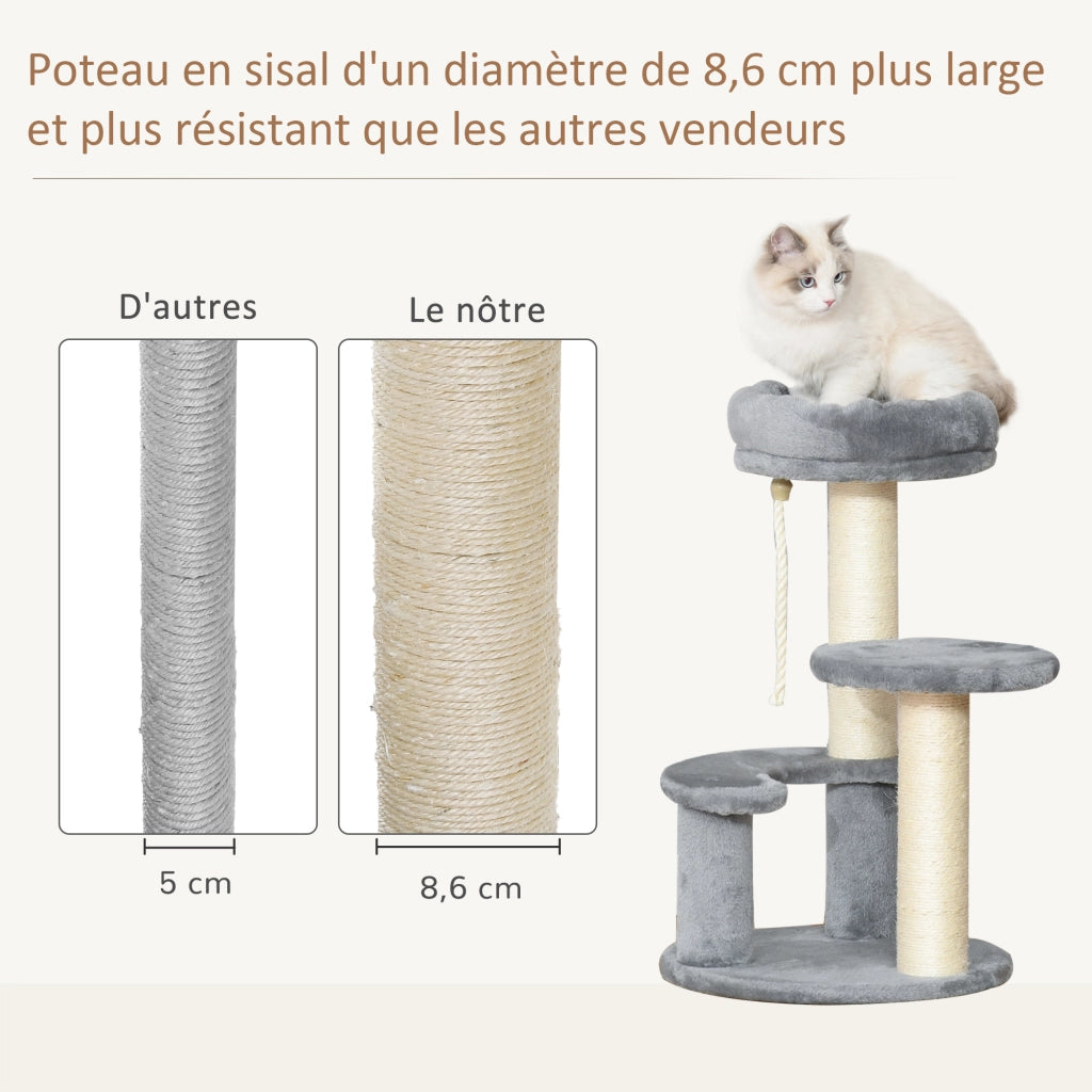 Albero per gatti con 3 piattaforme e grattatoi in sisal ¨C zephmum ¨C grigio ?40x65H cm
