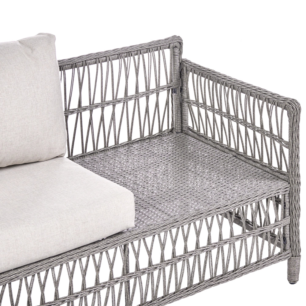Divano da giardino angolare con pouf in rattan PE grigio a 3 posti divano da esterno in vimini intrecciato stile tradizionale