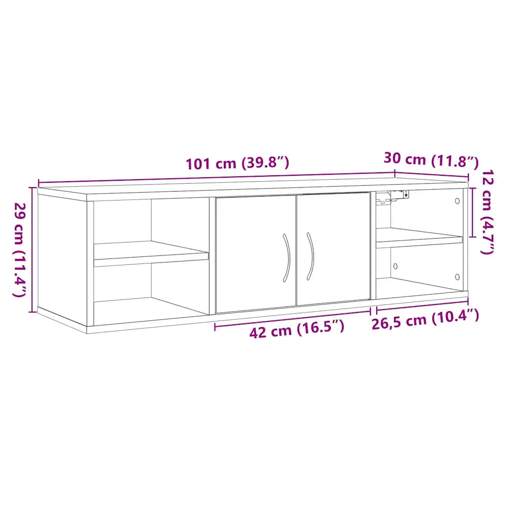 Mobiletto a parete pratico 101 x 30 x 29 cm realizzato in legno composito con finitura effetto legno anticato 02_0050888